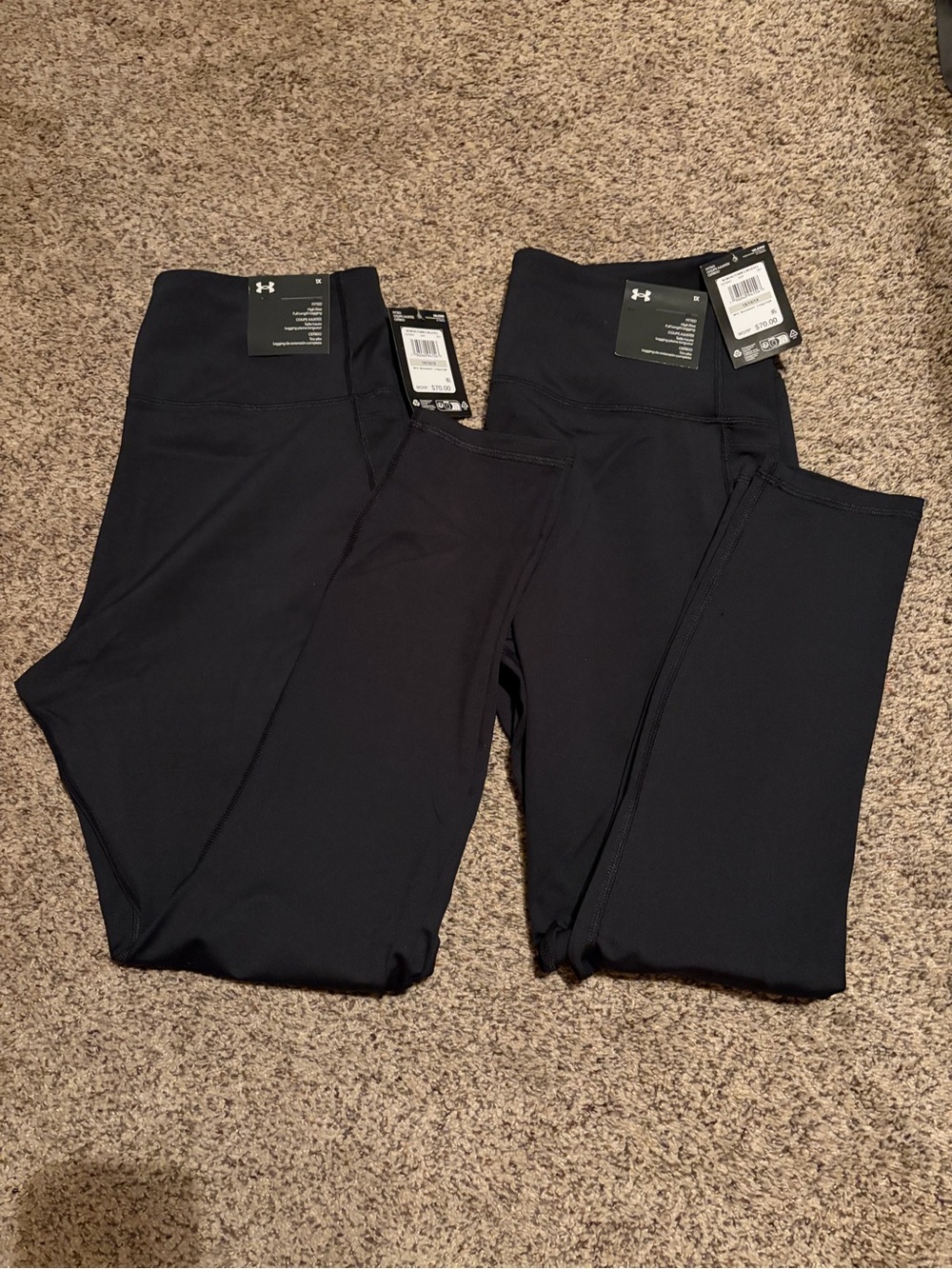 Under Armour Women’s 1X Black Fitted High Waist Full Length Leggings 2 Pair NWT